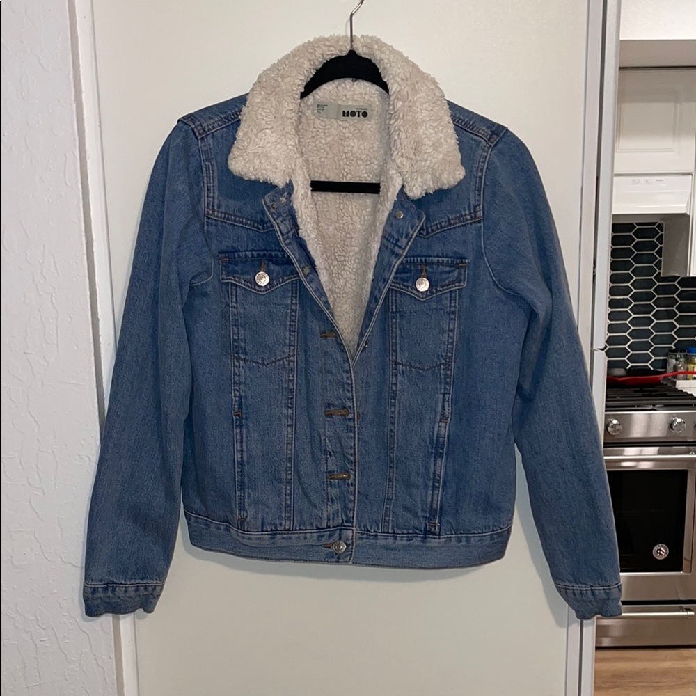 Topshop Moto Denim Jean Jacket with Sherpa Lining | 6